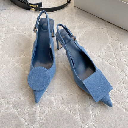 JACQUEMUS 26S SLINGBACK HEELS 85 MM IN BLUE DENIM