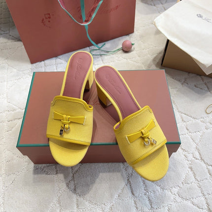 LP 26S HIGH HEEL SANDALS IN YELLOW CANVAS AND CALFSKIN