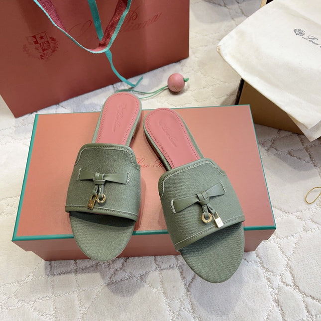 LP 26S SLIDES IN LIGHT OLIVE GREEN CANVAS AND CALFSKIN