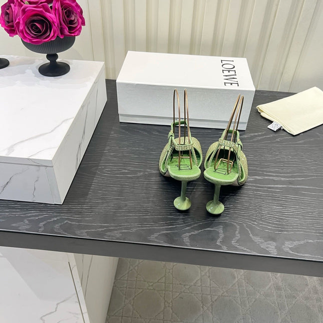 LOEWE 26S EMBELLISHED HIGH HEELS 60 MM IN GREEN CALFSKIN