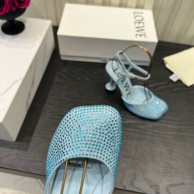 LOEWE 26S EMBELLISHED HIGH HEELS 60 MM IN LIGHT BLUE CALFSKIN