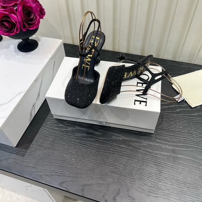 LOEWE 26S EMBELLISHED HIGH HEELS 60 MM IN BLACK CALFSKIN