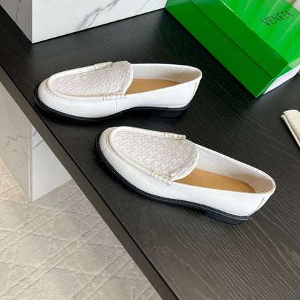 BOTTEGA VENETA 26S WOVEN LOAFERS IN WHITE LAMBSKIN