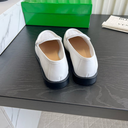 BOTTEGA VENETA 26S WOVEN LOAFERS IN WHITE LAMBSKIN