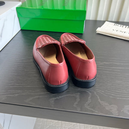 BOTTEGA VENETA 26S WOVEN LOAFERS IN DARK RED LAMBSKIN