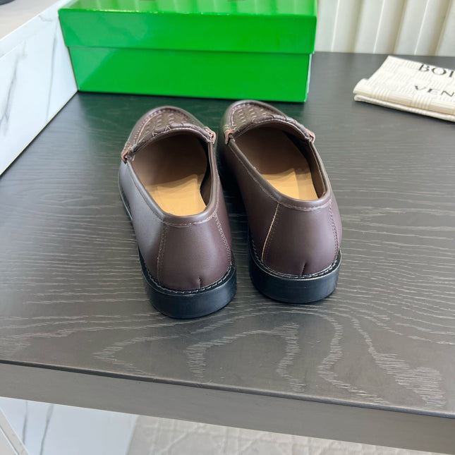 BOTTEGA VENETA 26S WOVEN LOAFERS IN DARK BROWN LAMBSKIN