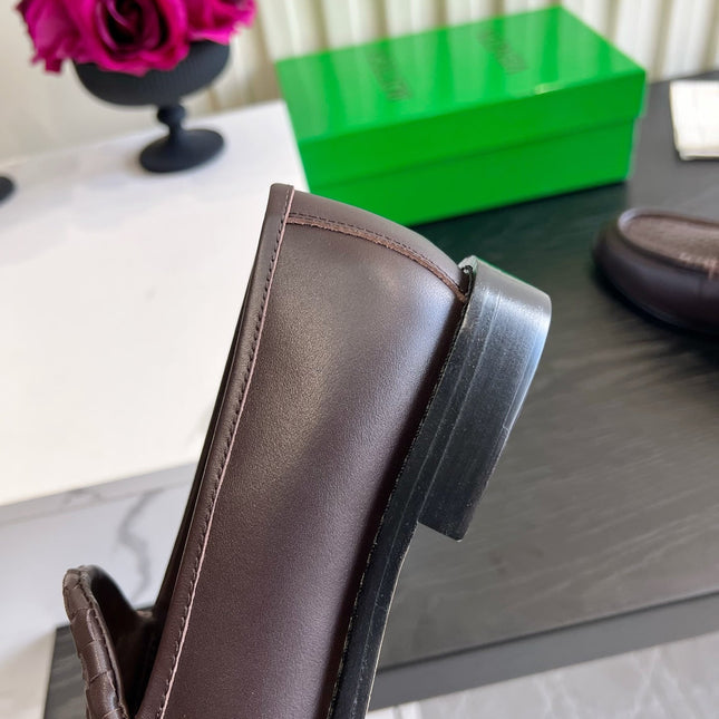 BOTTEGA VENETA 26S WOVEN LOAFERS IN DARK BROWN LAMBSKIN