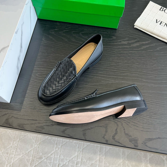 BOTTEGA VENETA 26S WOVEN LOAFERS IN BLACK LAMBSKIN
