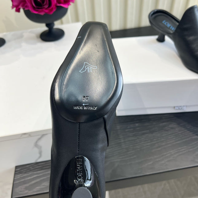 LOEWE 26S HEELED MULES IN BLACK CALFSKIN