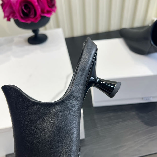 LOEWE 26S HEELED MULES IN BLACK CALFSKIN