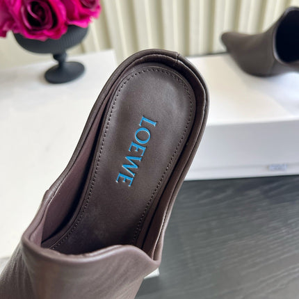 LOEWE 26S HEELED MULES IN DARK BLOWN CALFSKIN