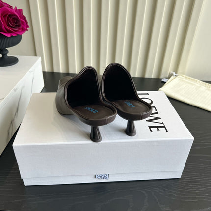 LOEWE 26S HEELED MULES IN DARK BLOWN CALFSKIN