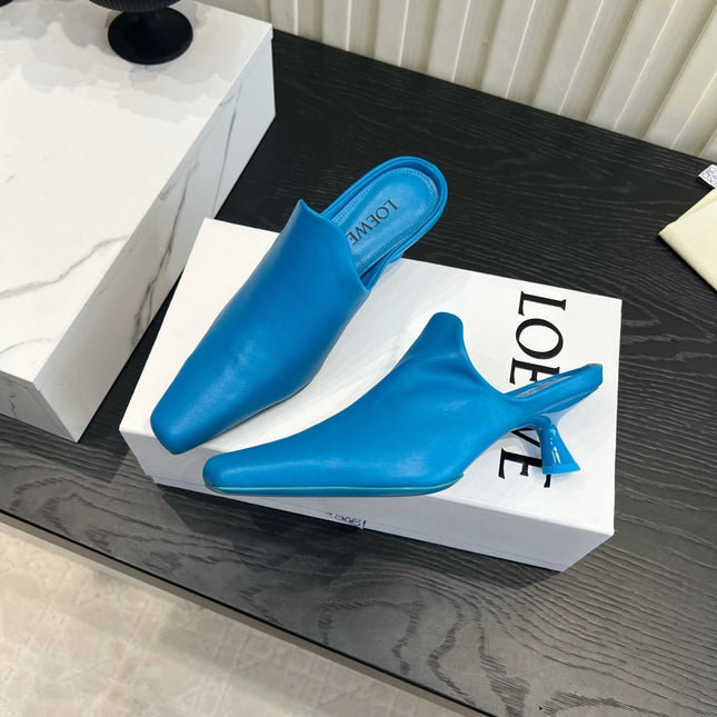 LOEWE 26S HEELED MULES IN BLUE CALFSKIN