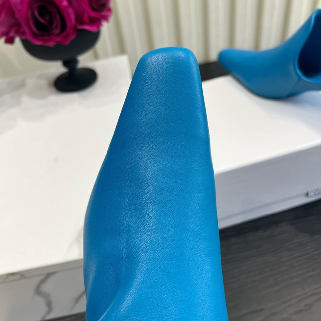 LOEWE 26S HEELED MULES IN BLUE CALFSKIN