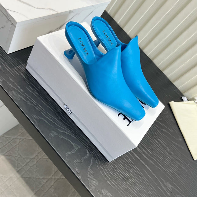 LOEWE 26S HEELED MULES IN BLUE CALFSKIN