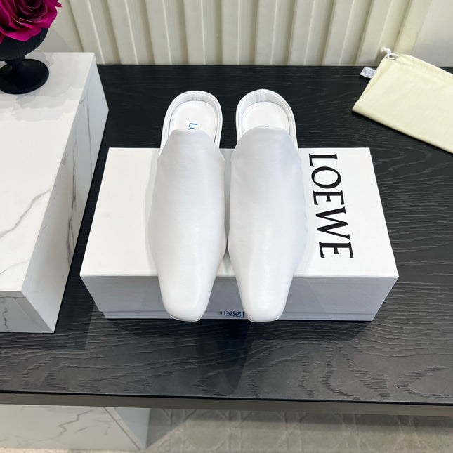 LOEWE 26S HEELED MULES IN WHITE CALFSKIN