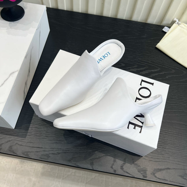 LOEWE 26S HEELED MULES IN WHITE CALFSKIN