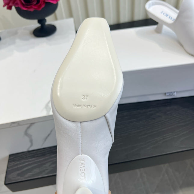 LOEWE 26S HEELED MULES IN WHITE CALFSKIN