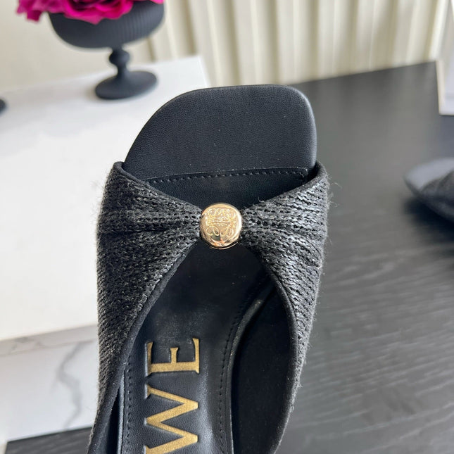 LOEWE 26S HIGH-HEEL SANDALS 45 MM IN BLACK RAFFIA AND LAMBSKIN