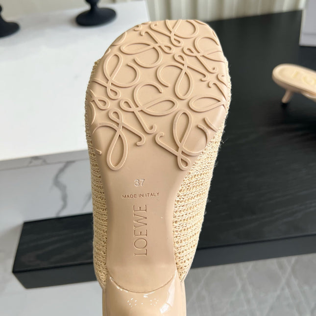 LOEWE 26S HIGH-HEEL SANDALS 45 MM IN BEIGE RAFFIA AND LAMBSKIN