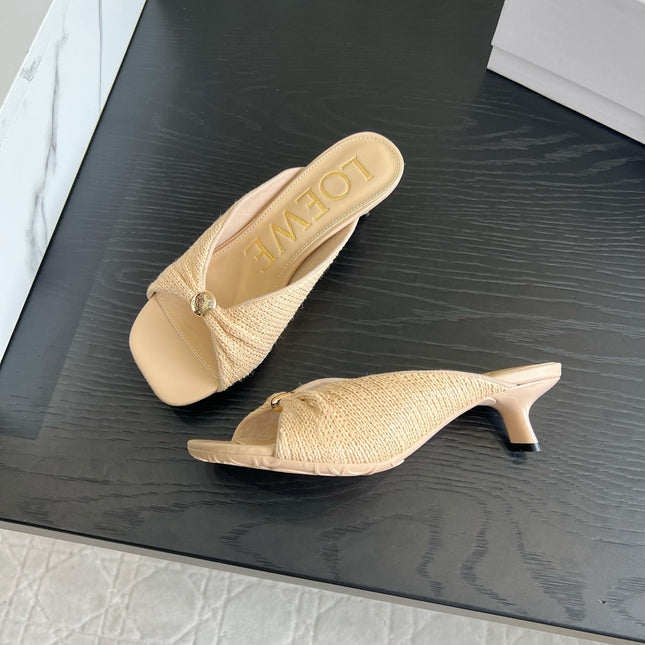 LOEWE 26S HIGH-HEEL SANDALS 45 MM IN BEIGE RAFFIA AND LAMBSKIN