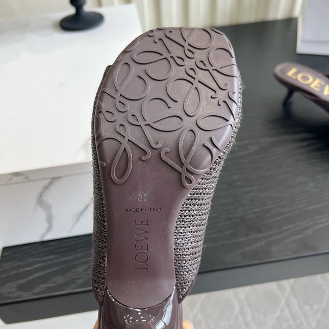 LOEWE 26S HIGH-HEEL SANDALS 45 MM IN DARK BROWN RAFFIA AND LAMBSKIN