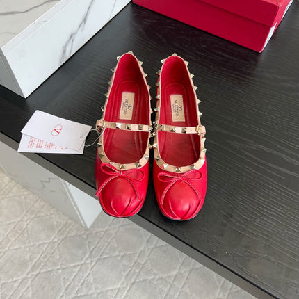 VALENTINO 26S STUD-EMBELLISHED MARY JANE IN RED CALFSKIN