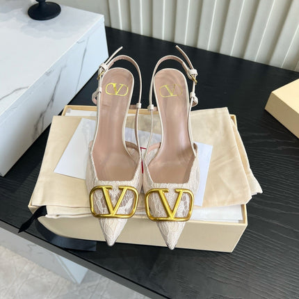 VALENTINO 26S SLINGBACKS 75 MM IN IVORY FABRIC LACE
