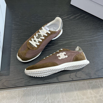 CELINE 26S LOW TOP SNEAKERS IN BROWN SUEDE AND FABRIC