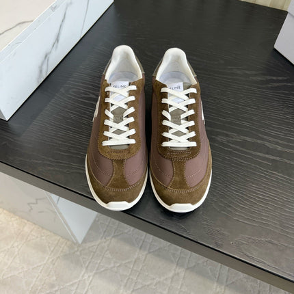 CELINE 26S LOW TOP SNEAKERS IN BROWN SUEDE AND FABRIC