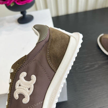 CELINE 26S LOW TOP SNEAKERS IN BROWN SUEDE AND FABRIC