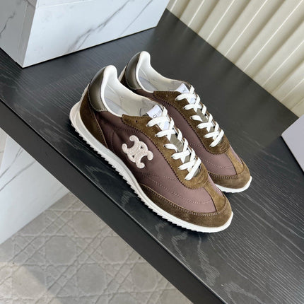 CELINE 26S LOW TOP SNEAKERS IN BROWN SUEDE AND FABRIC