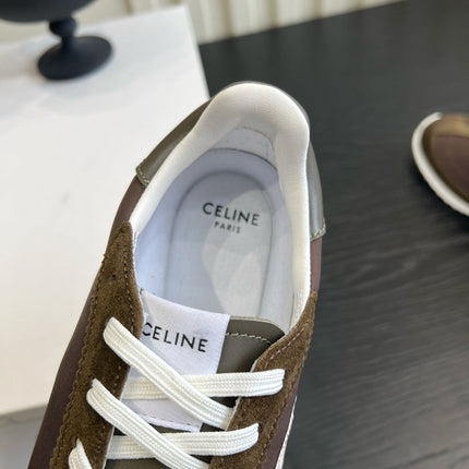 CELINE 26S LOW TOP SNEAKERS IN BROWN SUEDE AND FABRIC