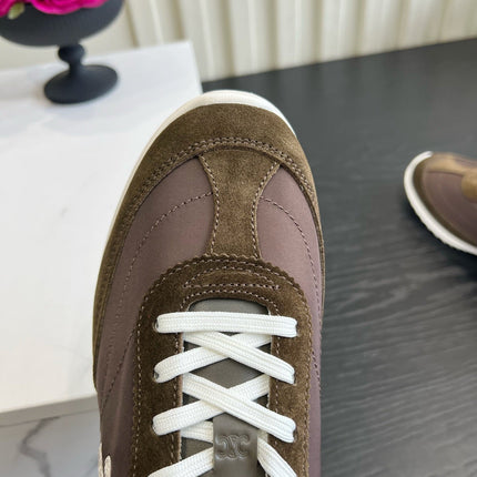 CELINE 26S LOW TOP SNEAKERS IN BROWN SUEDE AND FABRIC