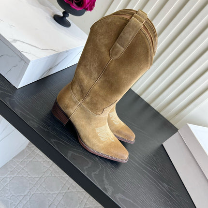 CELINE 26S COWBOY BOOTS IN BEIGE SUEDE POINTED TOE