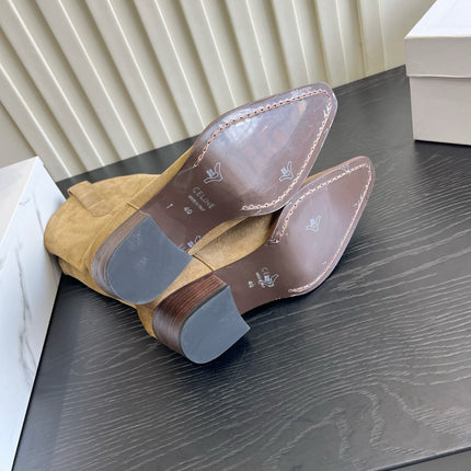 CELINE 26S COWBOY BOOTS IN BEIGE SUEDE POINTED TOE