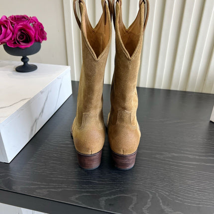 CELINE 26S COWBOY BOOTS IN BEIGE SUEDE POINTED TOE