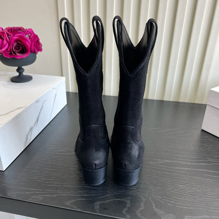 CELINE 26S COWBOY BOOTS IN BLACK SUEDE POINTED TOE