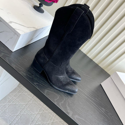 CELINE 26S COWBOY BOOTS IN BLACK SUEDE POINTED TOE