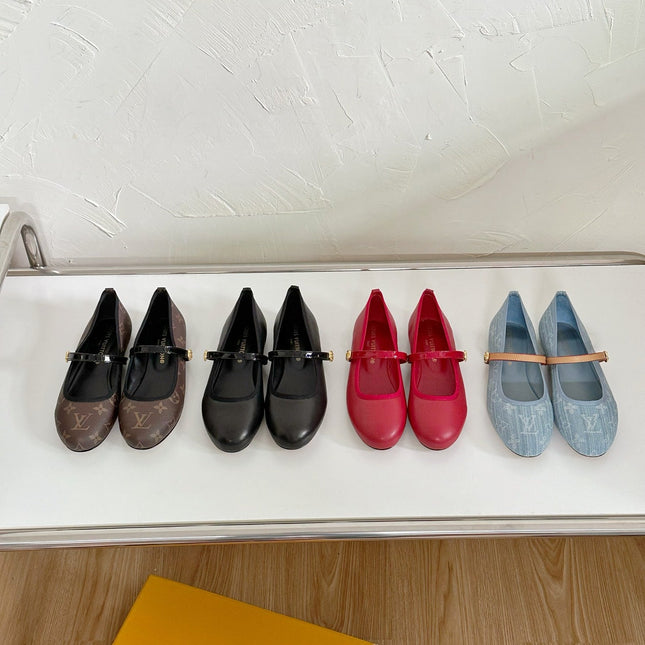 ROMY FLAT BALLERINA IN LIGHT BLUE MONOGRAM DENIM FABRIC