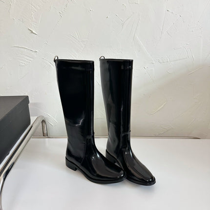 HUNT BOOTS IN BLACK GLAZED CALFSKIN