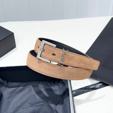 YSL 25S BELT 30 MM IN CARAMEL BROWN SUEDE 586762