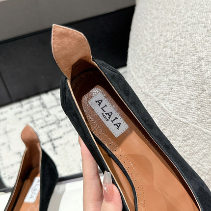 ALAIA PUMP 1 CM IN BLACK SUEDE MIX BLACK CALFSKIN