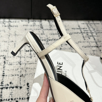 KITTEN T-BAR STRAP PUMP 5 CM IN WHITE PATENT CALFSKIN