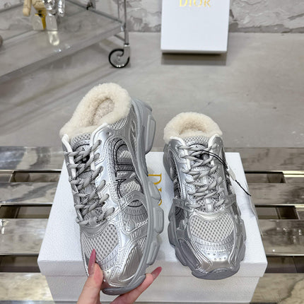 CHRONO SNEAKER IN GREY AND SILVER CALFSKIN AND MESH