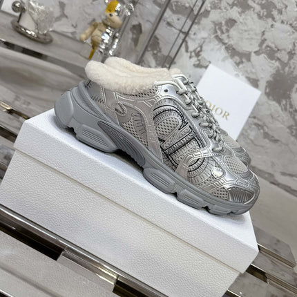 CHRONO SNEAKER IN GREY AND SILVER CALFSKIN AND MESH