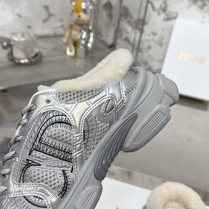 CHRONO SNEAKER IN GREY AND SILVER CALFSKIN AND MESH