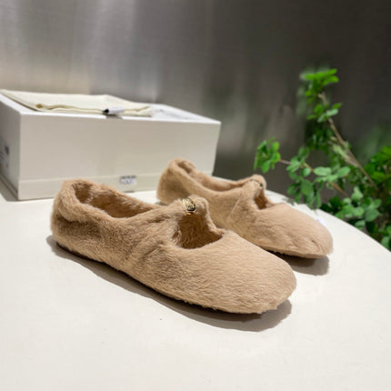 LOEWE 26S BALLET FLATS IN BEIGE SHEARLING
