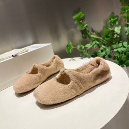 LOEWE 26S BALLET FLATS IN BEIGE SHEARLING
