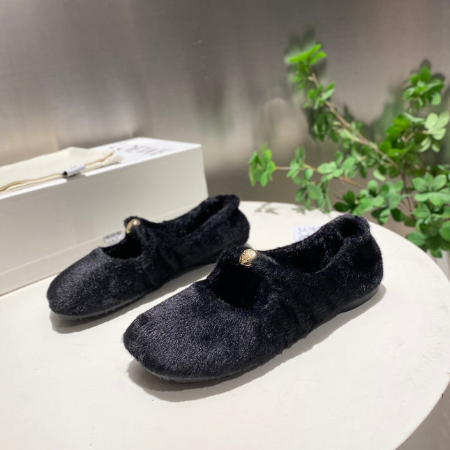 LOEWE 26S BALLET FLATS IN BLACK SHEARLING